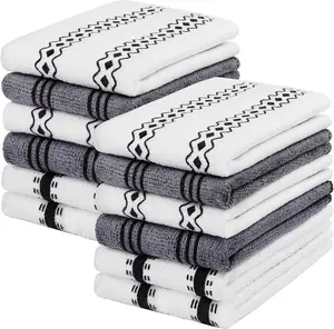 Kitchen Towels, 12 Pack Dish Towels for Kitchen, Ultra Soft and Super Absorbent Dish Towels for Washing Dishes, Quick Drying Dish Rags Dish Cloths (White/Grey) Microfiber Cleaning