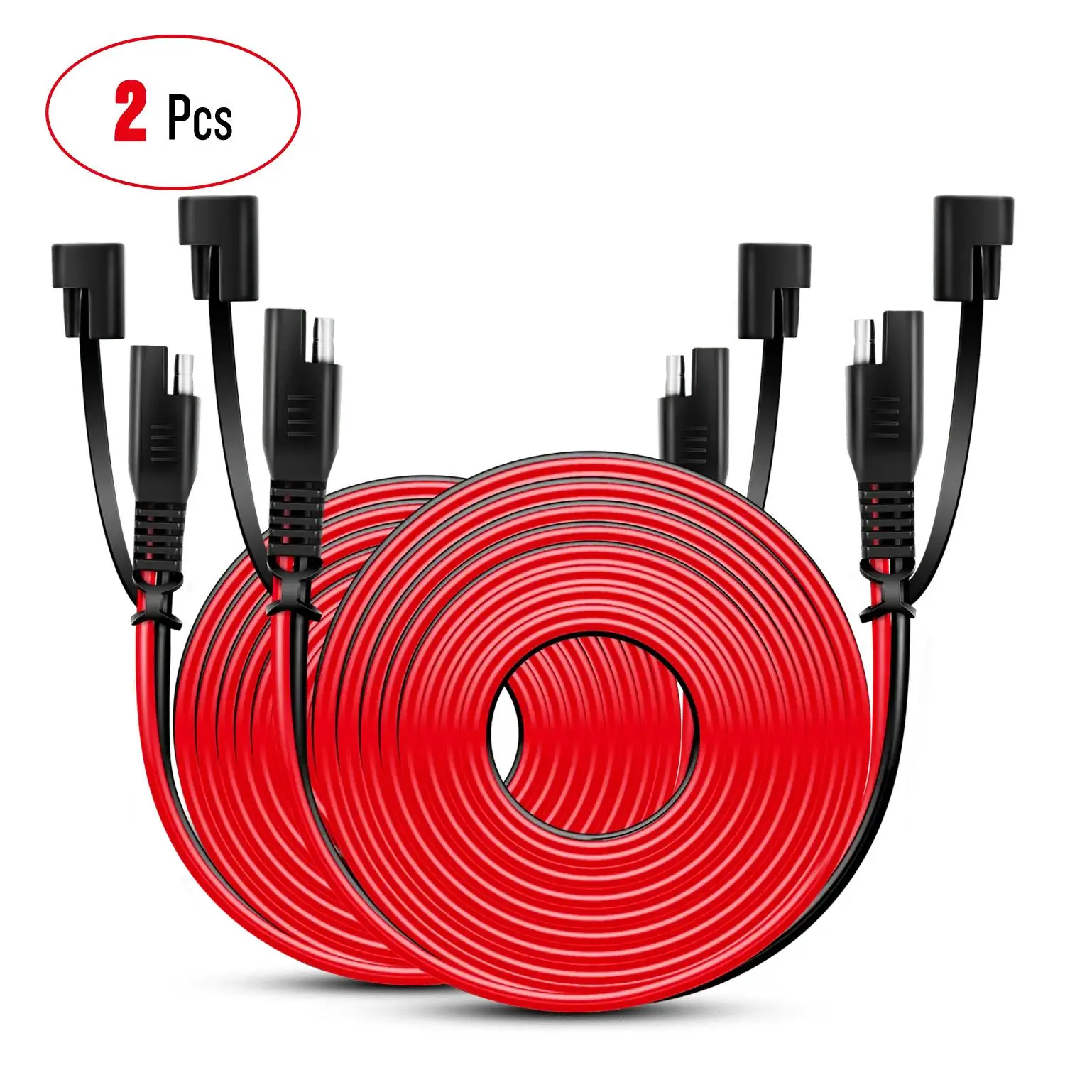 Nilight 2PCS 12ft 16AWG SAE Standard 100% Copper Wire Extension Cable, Durable Flexible 2-Pin Quick Connect/Disconnect Harness with Dust Cap for Battery Chargers, Car Users, Motorcycles, Trucks, Universal Fit
