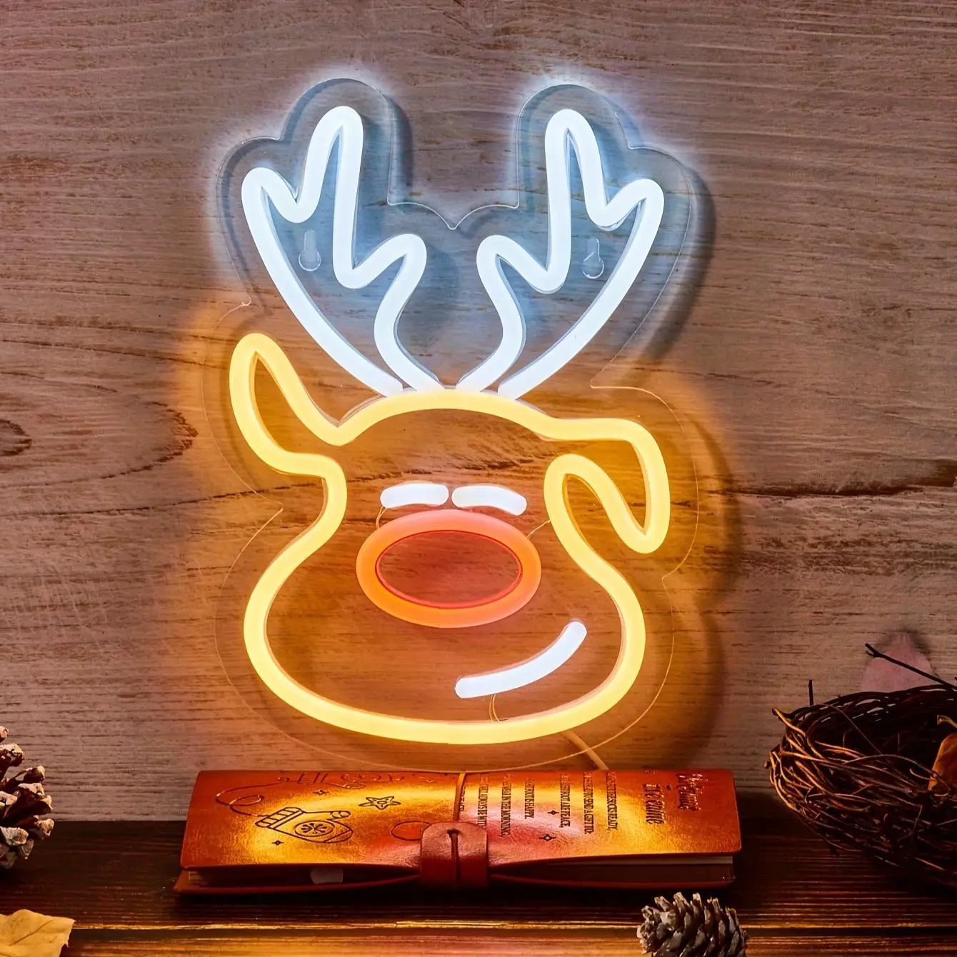 Reindeer Neon Light for Christmas Decorations, USB Powered Reindeer Nightlight for Bedroom Party Cafe Bar Study Room Gift Idea