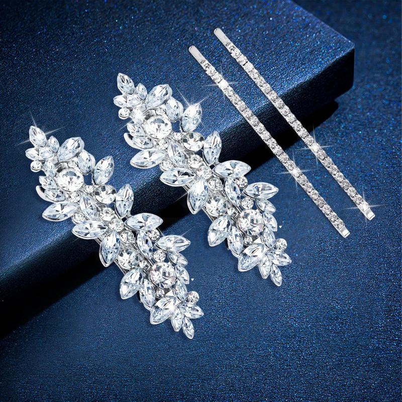 4 count Rhinestone Hair Clips - Bride Barrettes Fancy Wedding Prom ...