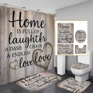 1/3/4PCS Handwritten Text Heart Shower Curtain Set, 71x71 Inches, Includes Background Pattern, Comes with 12 Hooks, 1/3/4pcs Options, Shower Essentials