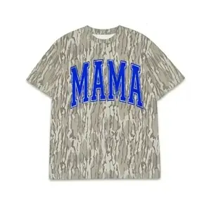 MAMA Camo Graphic T Shirt Hoodie Sweatshirt, Bold Varsity Letter Print, Unisex Streetwear Camouflage Top for Moms, Daily Casual Wear