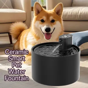 Ceramic Cat Water Fountain 2.3L Ultra-Quiet Drinking Bowl for Cats Dogs Filtered Easy to Clean Smart Temperature Control Pet Large Capacity Wireless Auto-Sensing Self-Cleaning Heating 4-Stage Filtration 4000mAh Battery Dishwasher Safe Classic Black Pump