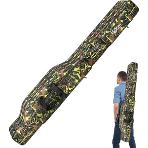 LEOFISHING Portable Folding Fishing Rod Carrier Reel Case Bag 4.27ft/ 4.92ft Oxford Fish Pole Tools Soft Case Pro Gear Tackle Storage Bag for Shoulders Handles (Green Camouflage, 150cm/4.92ft)