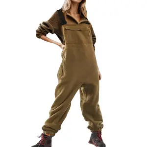 Womens Fleece Overalls One-Piece Bibs Jumpsuits Adjustable Suspender Straps Warm Winter Fuzzy Ski Pants