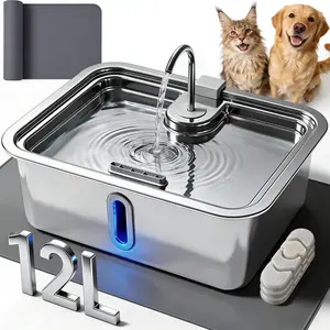 12L/3.17Gal Dog Water Fountain with Silicone Mat & 3 Filters, Stainless Steel Multi Pet Water Dispenser, Quiet Automatic Dog Water Bowl Dispenser with Visible Window & Alert Light for Large Dogs Cats