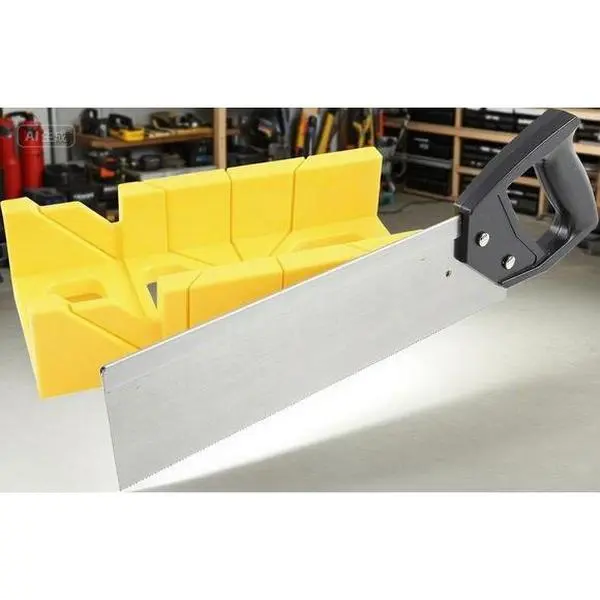 12x14 in. Precision Mitre Box and Back Saw Woodworking Kit - 14-Inch Reinforced Steel Saw, 12-Inch Box, Pre-Set Angles, Accurate Beveled Cuts, Built-In Ruler Edge, Plastic Grip, for Enthusiasts' Soft/Hardwood Small Jobs, Box + Saw