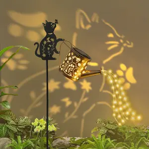Iron Solar Outdoor Cat Garden Decorative Light, Energy Efficient Lighting Solution, Perfect Addition to Your Yard & Lawn
