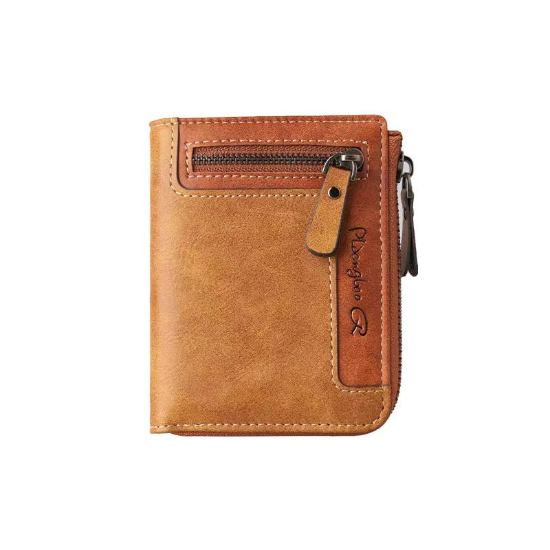 Premium Men's Short ID Card Holder Billfold Casual Leather Zipper Coin Purse Multi-Card Slot Portable Wallet