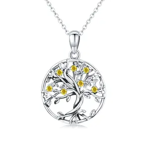 Tree of Life Necklace 925 Sterling Silver Tree of Life Birthstone Necklace for women November Birthstone Necklace Family Tree Pendant Tree of Life Jewelry Christmas Gift for Mother Birthday