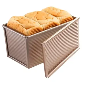 Pullman Loaf Pan with Lid - Professional 1lb Bread Toast Box Mold | Commercial-Grade Carbon Steel Bakeware with Golden Corrugated Non-Stick Coating | Perfect for Sandwich, Milk, and Artisan Bread Baking