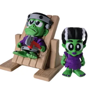 Frankenstein & Bride Figures with Electrcution Table and Wrench Collectible Halloween Decorations
