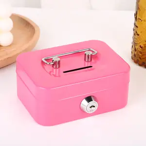 Metal Keylock Storage Box, Money Box, Coin Deposit Box, Adult Deposit Box, Cash Register, Money Safe Box, 4.53 X 3.35 X 1.97 Inches