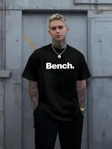 Bench Men's Summer Casual Short Sleeve Crew Neck Letter Print T-Shirt for Daily Wear Menswear Top Classic Basic Fashionable Crewneck Shortsleeve 100% Cotton Unisex Classic Fit Comfortable for Everyone Custom Printing Available