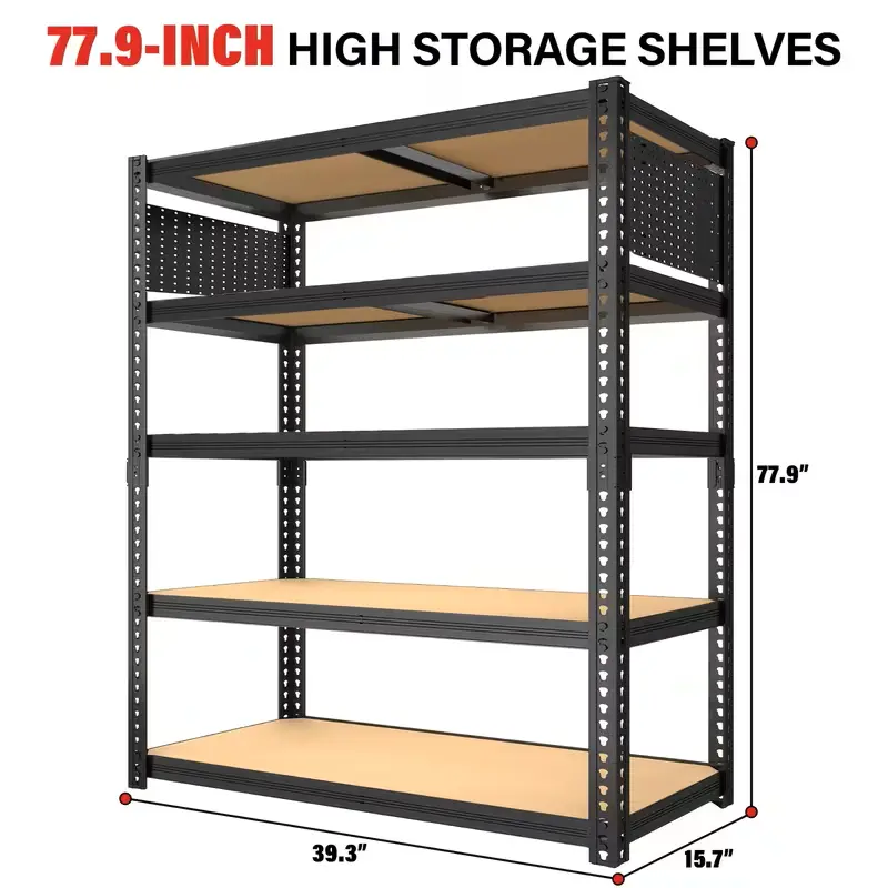 Corrosion-Resistant Freestanding Industrial Metal Garage Shelving Rack, 2000lbs Capacity, Adjustable 4/5/6-Tier Steel Shelf, 60"/72"/84" Sizes, Space-Saving Office & Home Organizer, Easy Installation