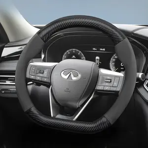 Suitable for Infiniti carbon fiber textured leather and suede steering wheel covers accessories, ultra-thin and non-slip, fit for Q50, G37, FX35, G35, Q45, QX50, QX60, QX70, EX25, Q30, QX80, QX30, Q40, Q60, Q70, Q80, EX35, Q50L, QX55 and other models