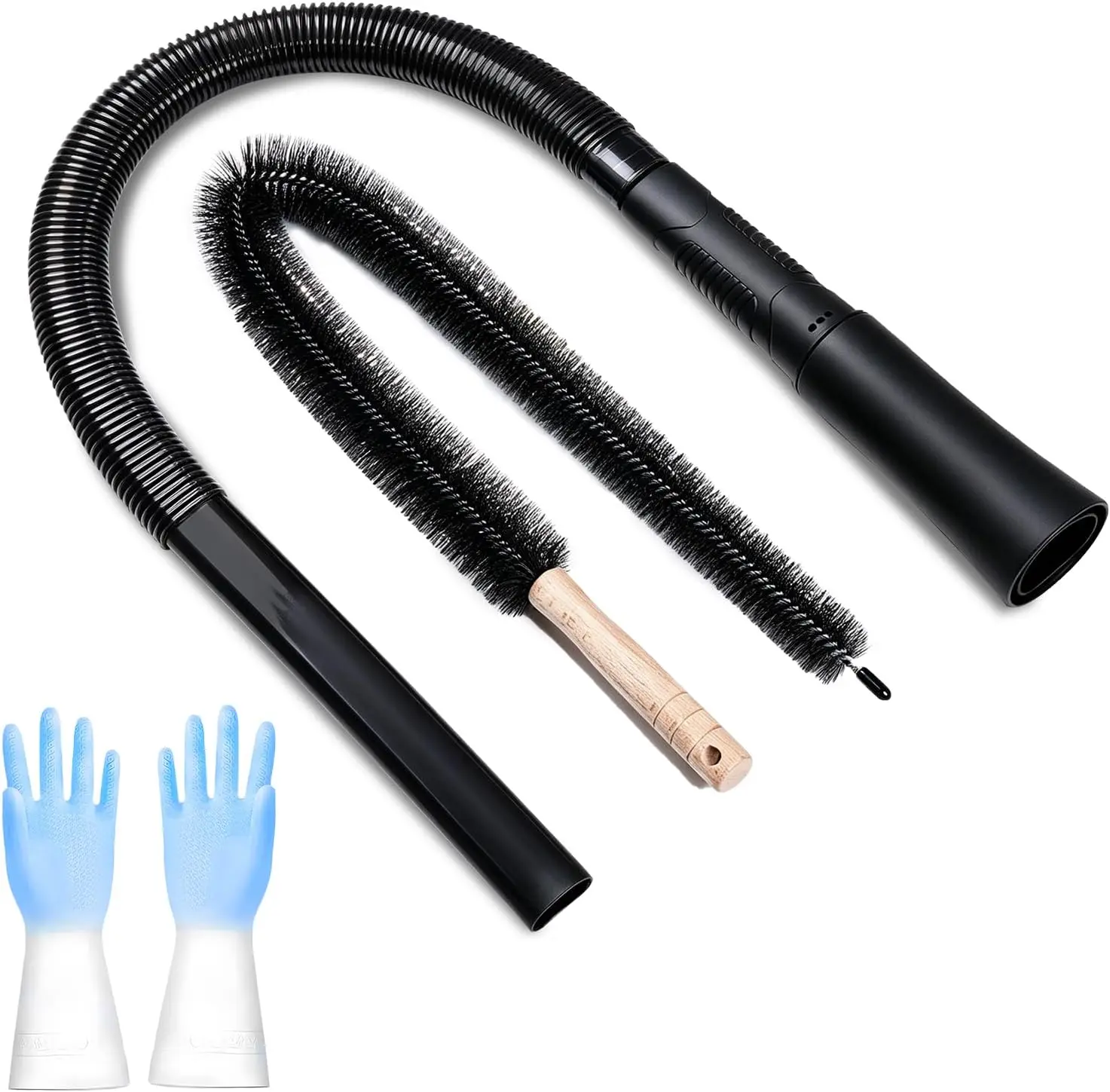 3 Pieces Dryer Vent Cleaner Kit: Vacuum Hose with Brush & Gloves Fits for Vacuums Cleaner, Refrigerator Condenser Coils, Tight Spaces behind Appliances, Deep Cleaning Tools for Clogged Ducts- Black GROLEOA