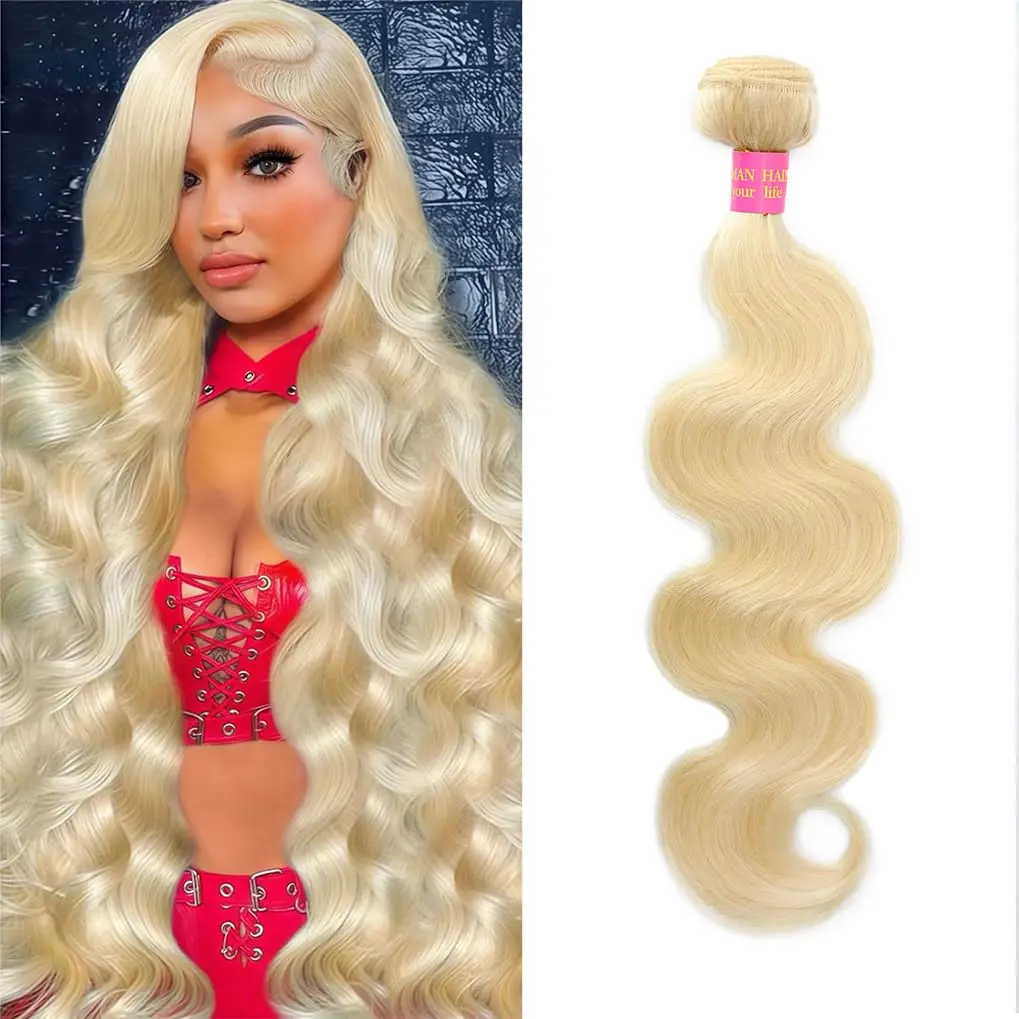 613 Bundles Human Hair Blonde Bundles Human Hair Body Wave One Bundle, 100% Raw Indian Hair, Can Be Dyed, Highlighted or Restyled, Minimal Shedding, No Tangle, Easy to Take Care of.