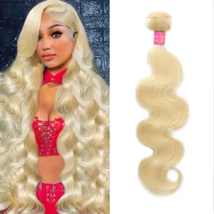 613 Bundles Human Hair Blonde Bundles Human Hair Body Wave One Bundle, 100% Raw Indian Hair, Can Be Dyed, Highlighted or Restyled, Minimal Shedding, No Tangle, Easy to Take Care of.