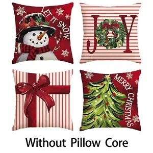 Christmas Themed Cushion Cover, 4 Counts/set Christmas Cushion Cover without Core, Household Decor Supplies for Living Room Sofa
