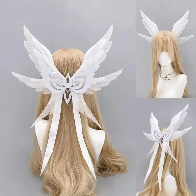 Women's Feather-Like Winged Hair Clip - 50x40cm Angel Wing Charm, Costume Accessory for Cosplay, Parties 6XDA