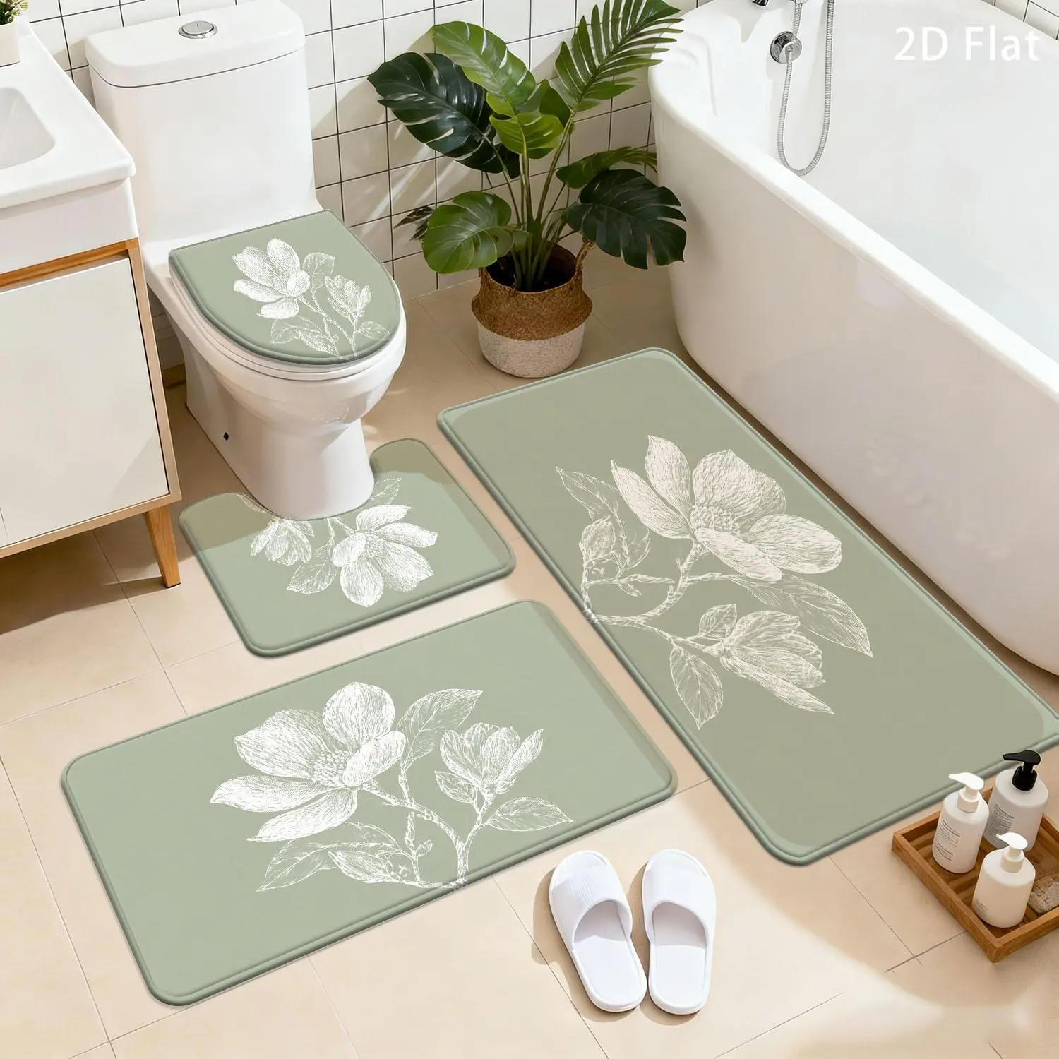 4-Piece Set: Bathroom Non-Slip Mat Set, Subtle Brush Strokes, Comfortable Underfoot Feel, Multifunctional Absorbent and Non-Slip Design, Bathroom Floor Mat Set, U-Shaped Toilet Mat, Bath Mats