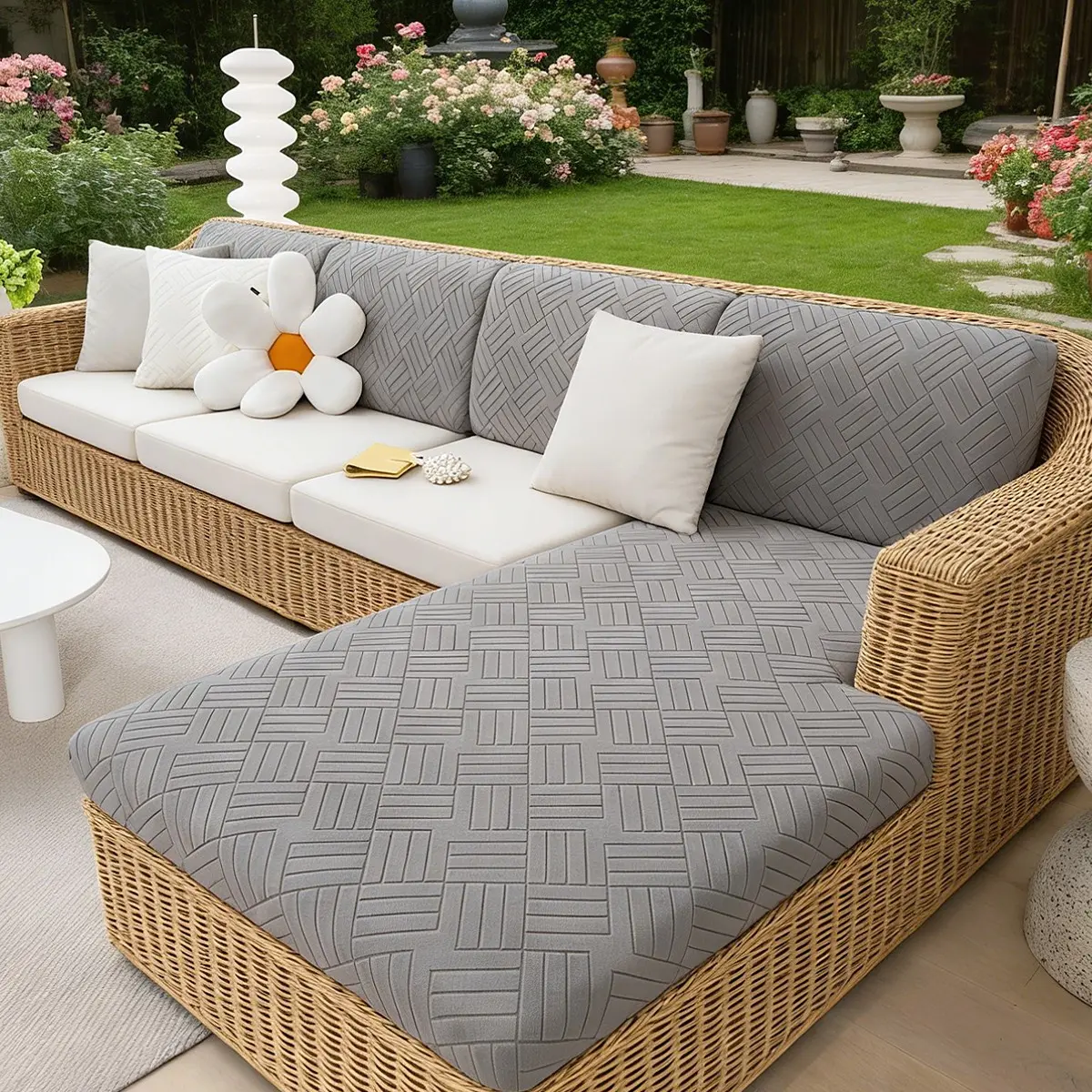 Classic Minimalist Luxury Sofa Cover, Anti-Slip Durable Outdoor Sofa Protector, L-Shape/rack Style, Sectional Couch Cover, Breathable All-Season Pad