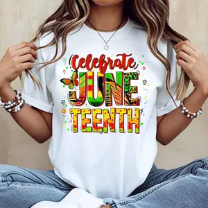 Celebrate Juneteenth Print T Shirt White Casual Loose Fit Tee For Everyday Wear And Outdoor Activities