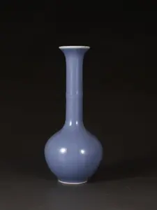 Sky Blue Glazed Long Neck Bottle Bamboo Joint Vase Antique Reproduction Home Decor Display Piece