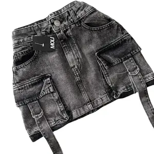 Matching Sets Women 2 Peice New Fashion Straps Casual Multiple Pockets Denim Skirt Sets Goth Womens Versatile Strap Streetwear  Womenswear Clothes Button Jeans Seamless