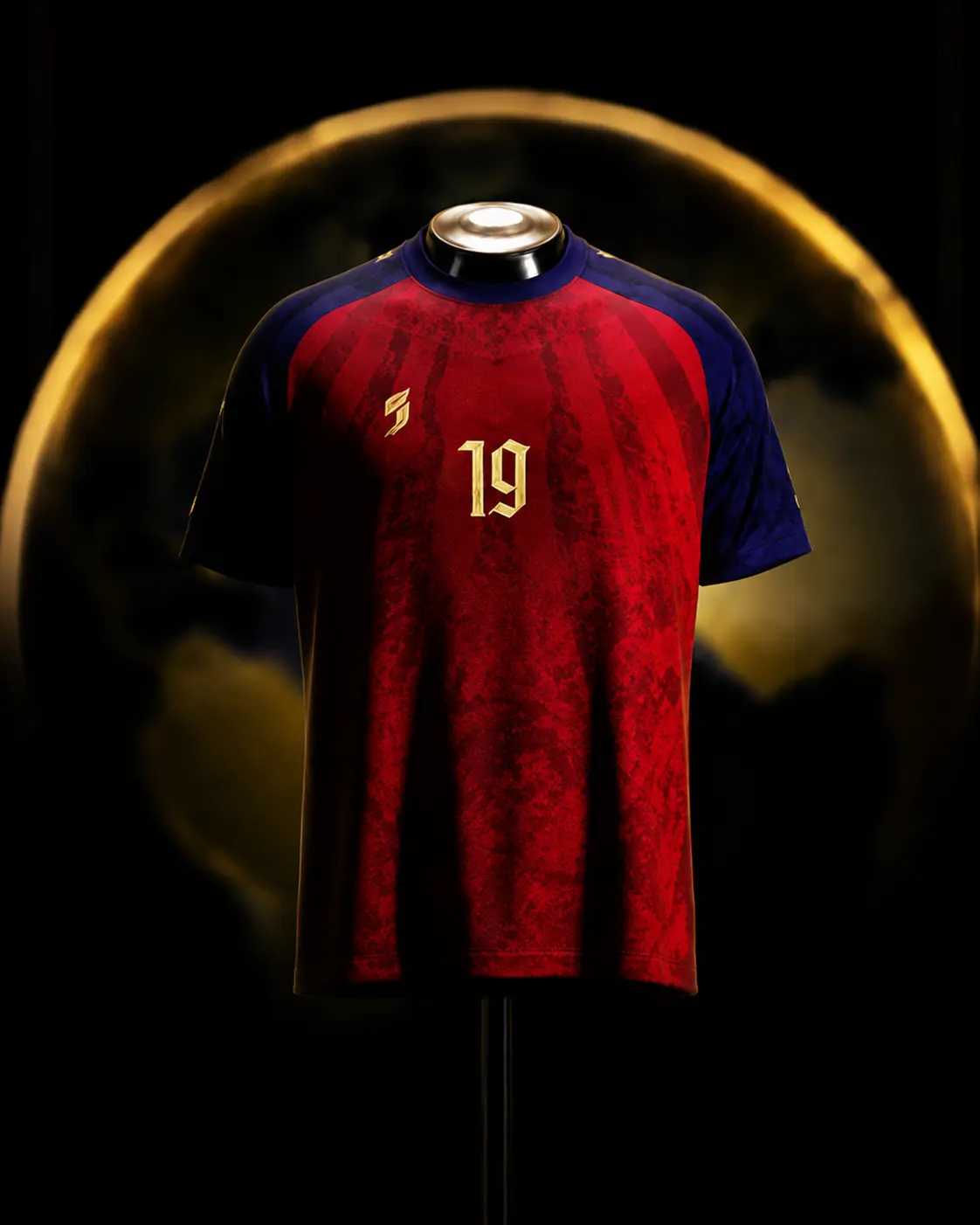 Spainn 2026 Champions Red & Navy Soccer Jersey, Number 19 3D Graphic Football Fan Shirt, Unisex Short Sleeve Sportswear Gift