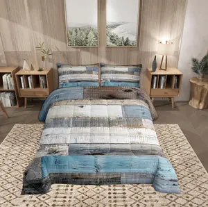 Splicing Wooden Stripes Bed Comforter Set,Western Farmhouse Style Super Soft Microfiber Bedding Set for Adults Teens
