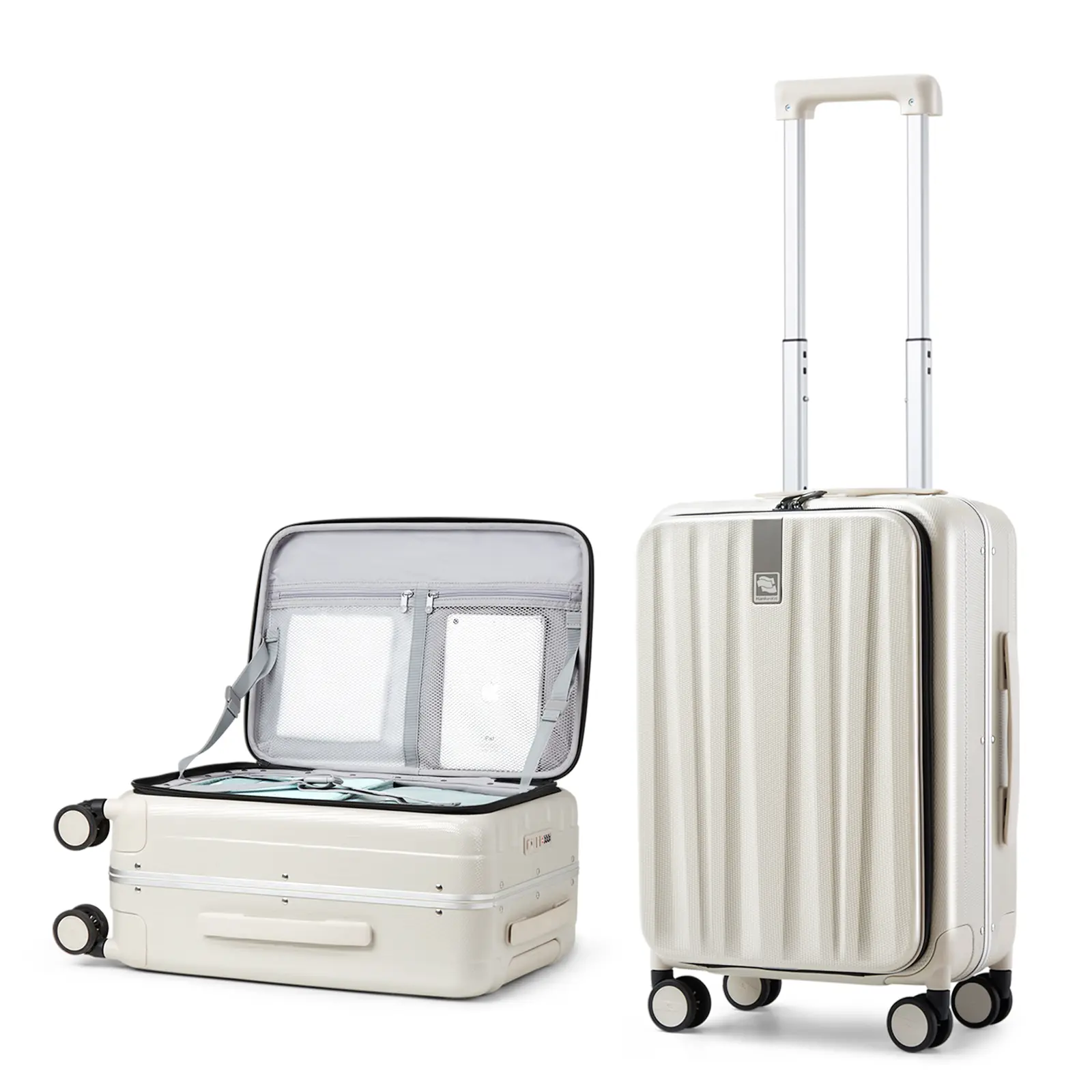 Hanke 20 Inch Carry On Luggage with Wheels PC Hard Shell Suitcase Top Opening Aluminum Frame Tsa Luggage Suitcases for Travel Woman Men, Ivory white