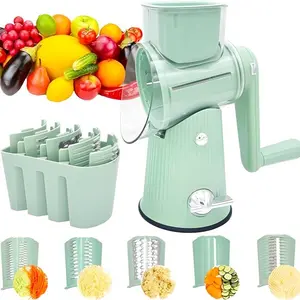 Manual Vegetable Chopper, 1 Set Including 1 Rotating Vegetable Cutter & 10 Blades & 1 Container, Multifunctional Kitchen Vegetable Slicer