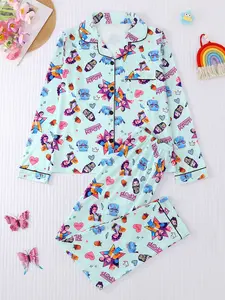 Women's Cartoon Sleepwear Set, Cute Heart Pattern, Comfortable Loose Fit, All-Season Wear, Casual Home Clothing, 2 Piece