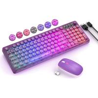 Purple Wireless Backlit Transparent Keyboard Mouse