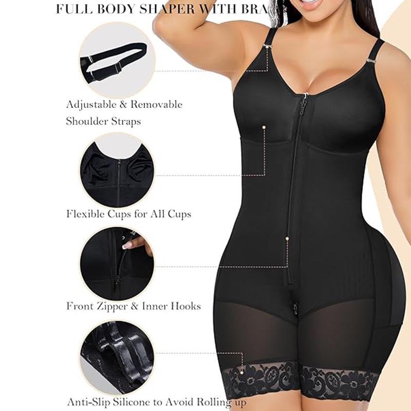 Women's  Fajas Colombianas shapewear Tummy Control Butt Lifter Shaper with Zipper Crotch detachable shoulder strap Womenswear Bodysuit Compression