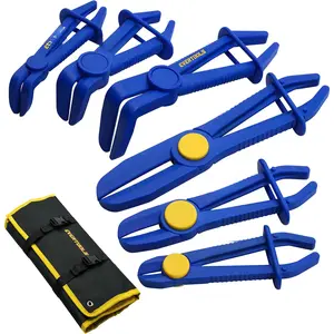 6 count Radiator Hose Clamp Plier,  Line Clamp Pliers, Hose Pinch off Pliers Straight & 90 Angled for Flexible Hoses Automotive Gas Lines Radiator  Coolant