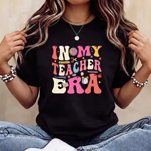 In My Teacher Era T-Shirt Groovy 70s Retro Teacher Graphic Tee Cute Educator Top Teacher Appreciation Week Graduation Gift Student Teacher Fit Casual