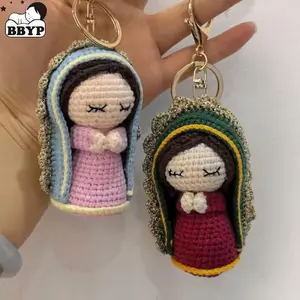 Handmade Cuddle for Doll Mini Crochet Virgin of Guadalupe Doll Crochet Angel Mary Stuffed Toy Filled Loneliness Comfort Keychain