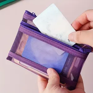2/5pcs Transparent Double-layer Storage Pouch, Double-layer Vintage-colored Mesh Pouch, Can Be Used as a Coin Purse, ID Card and Business Card Holder, Also Suitable for Storing Small Items and as a Trinket Pouch. Essential for Travel, Card Organizer