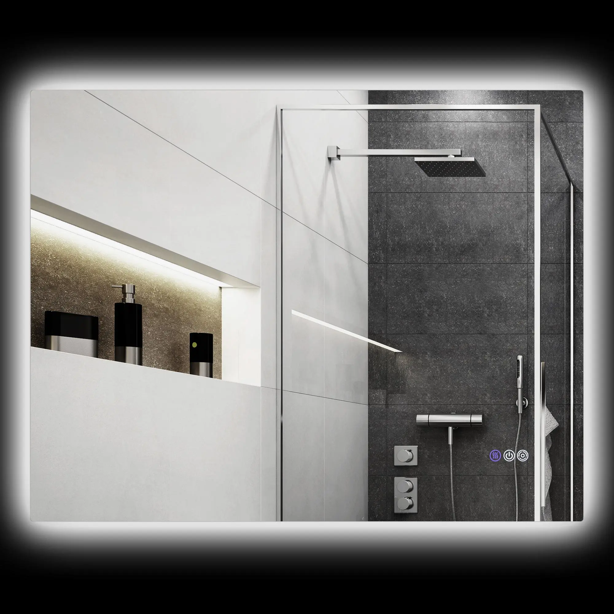HOMCOM 35"x28" Adjustable LED Lighted Border Rectangular Bathroom Mirror, Wall-Mounted Modern Vanity Mirror with Dimmable Lights, Anti-Fog/Fog-Free Function, Memory Setting, Infinite Color Temperature, Horizontal/Vertical Placement, Adjustable Led Mirror,