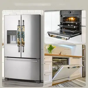 2pcs 4.7x15.7 inch Vintage Blue Floral Art Pattern Kitchen Appliance Handle Covers | Removable and Reusable Protective Covers for Refrigerator/Dishwasher/Microwave/Oven.  Home Decor, Holiday Gift, Stove Cover. 2.07LYY-18