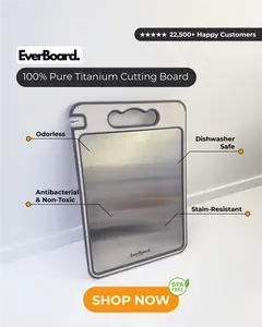 EverBoard Titanium Cutting Board - 100% Pure Titanium Double-Sided Food Grade Metal Chopping Board for Kitchen - Rectangular Design & Durable Construction
