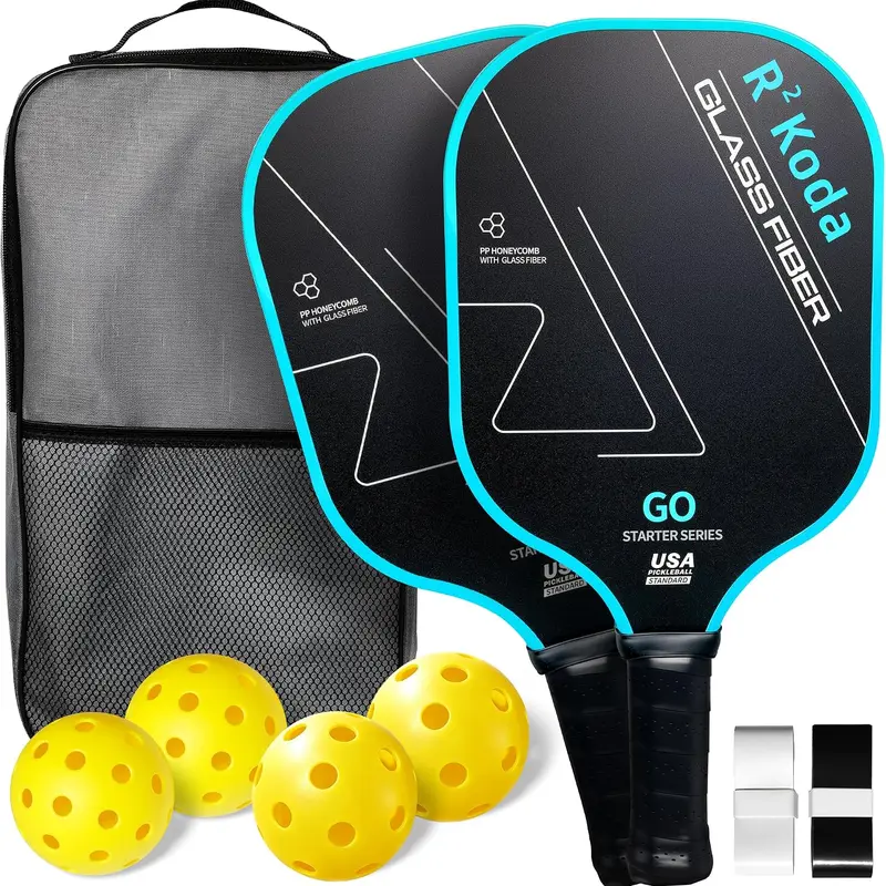 USAPA Standard Fiberglass Pickleball Paddles Set (2 Paddles) - Honeycomb Core, Polypropylene, Reinforced Edge Guard, 2 Indoor Pickle Balls, Sweat-Dry Grip Tape, Carry Bag - Durable, Lightweight for Adults, All Ages, Kids, Less Arm Fatigue