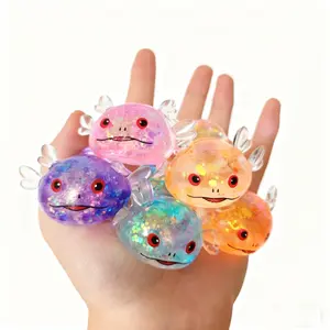 Mini Squishy Stress Relief Toy, Kawaii Squishies, Glitter Axolotl Design, Soft Gel Material, Perfect Gift for Adults & Kids, Ideal for Anxiety Relief