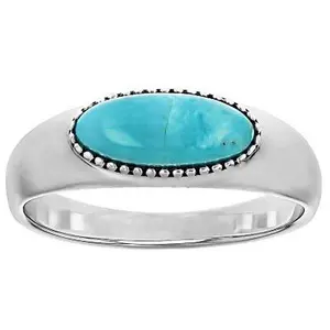 JTV Blue Turquoise Sterling Silver East & West Oxidized Design Solitaire Ring 10x4mm
