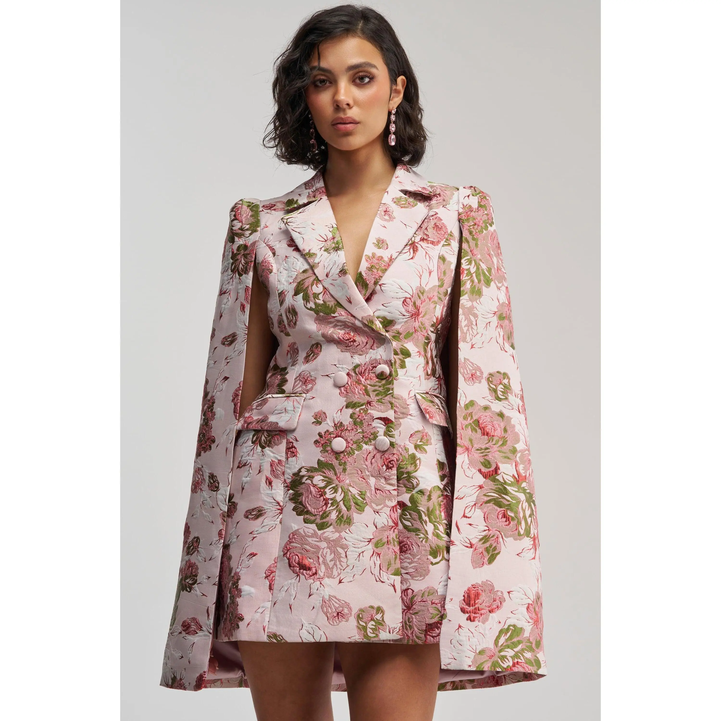 IMANI BROCADE CAPE SLEEVE BLAZER DRESS IN PINK IMANI BROCADE CAPE SLEEVE BLAZER DRESS IN PINK