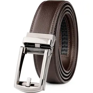 Leather Ratchet Dress Belt for Men  Fit  Size up to 50 inches with Automatic Buckle