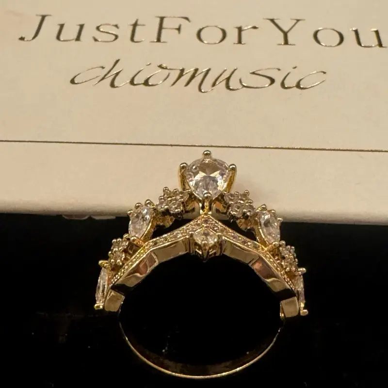Crown Princess Ring Queen Ring or Quinceañera Ring Gold Plated Shiny with Center Stone and Decorative Elements sarah kim engagement
